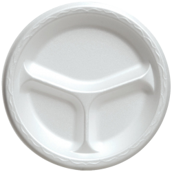 3 Compartment White Foam Plates, 9 inch